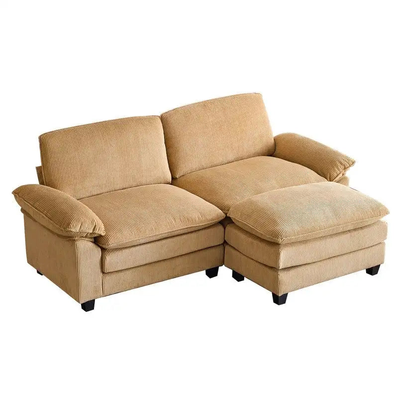 Canapé deux places en chenille avec pouf