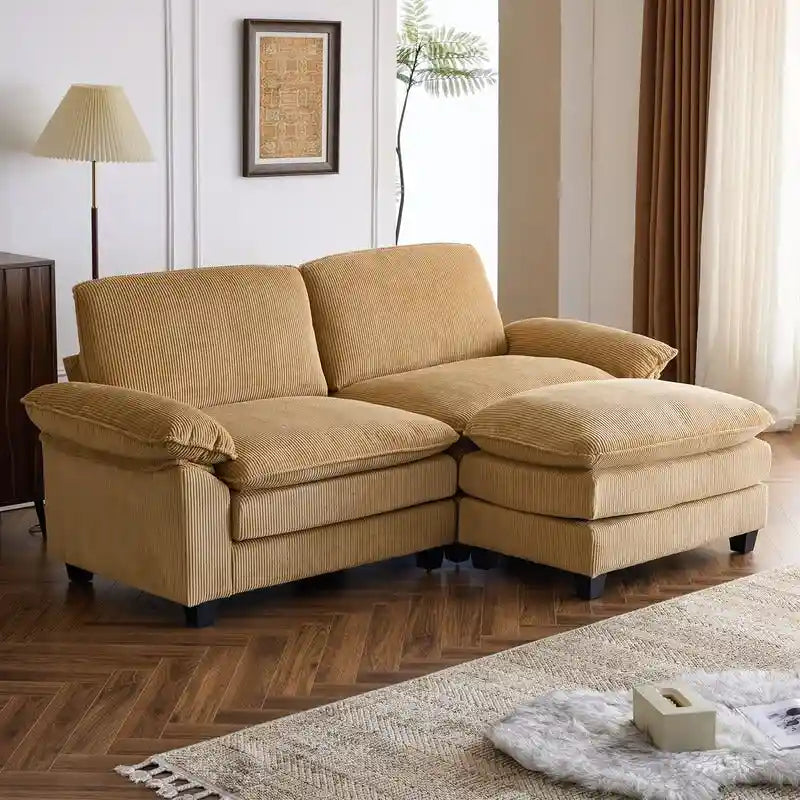 Canapé deux places en chenille avec pouf