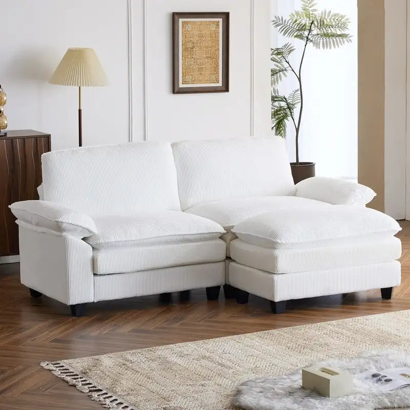 Canapé deux places en chenille avec pouf