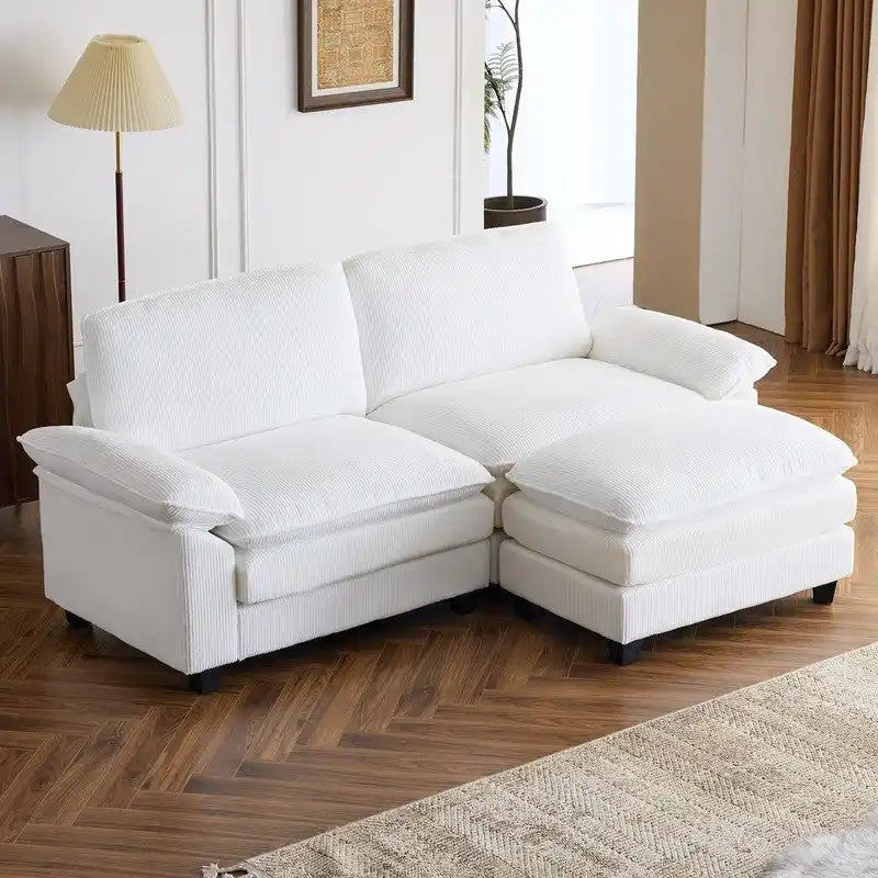 Canapé deux places en chenille avec pouf