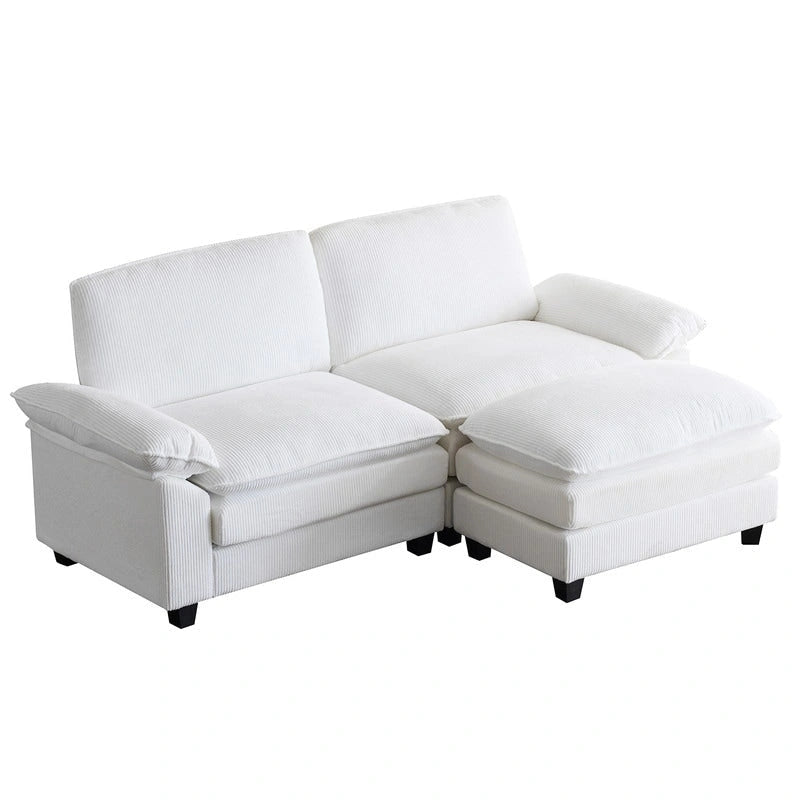 Canapé deux places en chenille avec pouf
