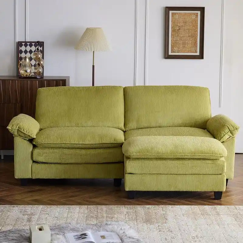 Canapé deux places en chenille avec pouf