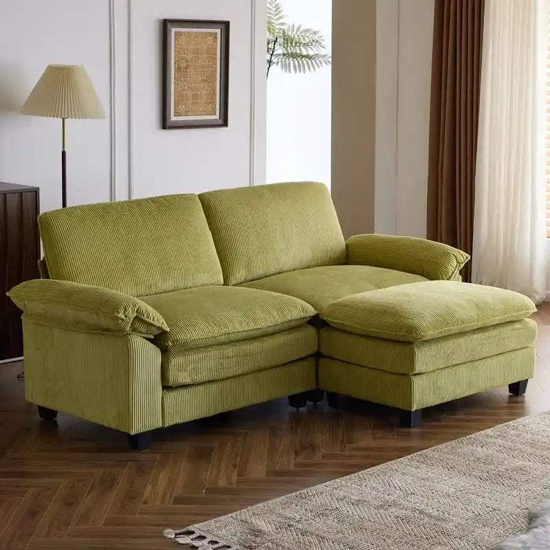 Canapé deux places en chenille avec pouf
