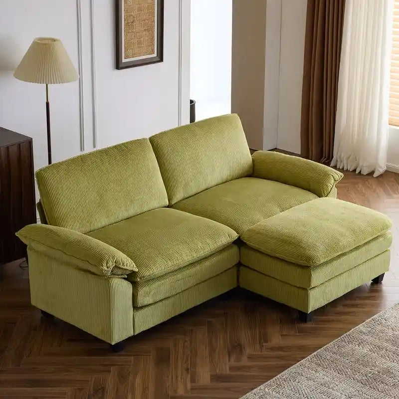 Canapé deux places en chenille avec pouf