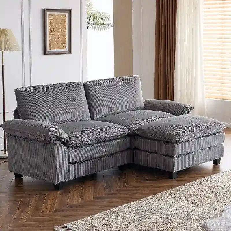 Canapé deux places en chenille avec pouf