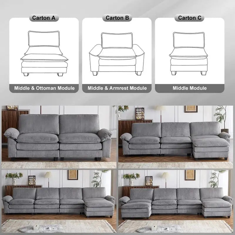 Canapé deux places en chenille avec pouf