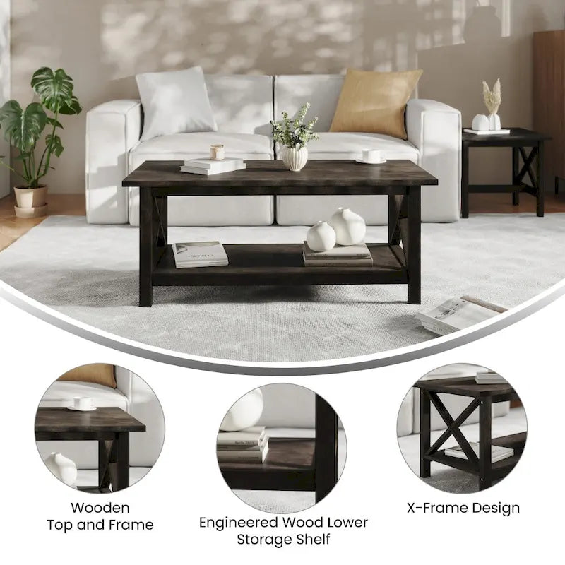 Table basse de ferme traditionnelle en bois massif