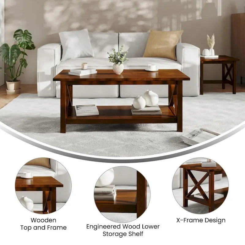 Table basse de ferme traditionnelle en bois massif