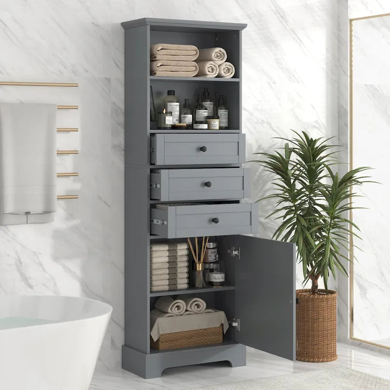 Meuble de salle de bain haut avec 3 tiroirs et étagères réglables
