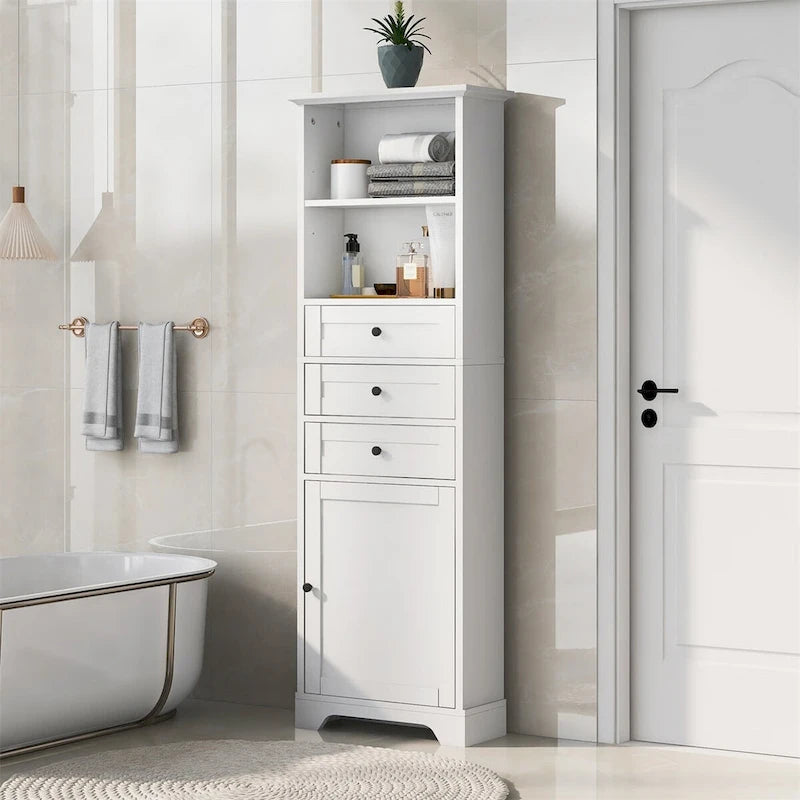Meuble de salle de bain haut avec 3 tiroirs et étagères réglables
