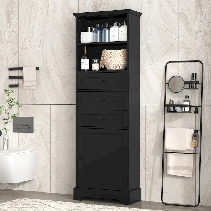 Meuble de salle de bain haut avec 3 tiroirs et étagères réglables