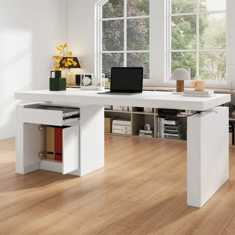 Bureau réglable en hauteur de 180 cm avec armoire de rangement latérale