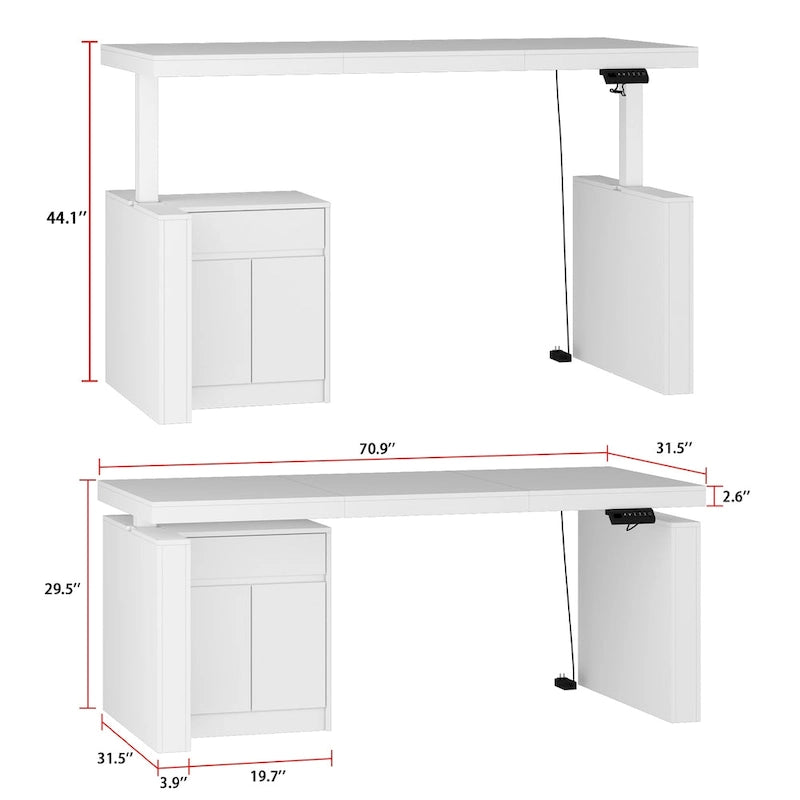 Bureau réglable en hauteur de 180 cm avec armoire de rangement latérale