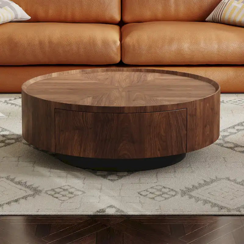 Table basse ronde en noyer de style Mid-Century Modern pour petits espaces et appartements