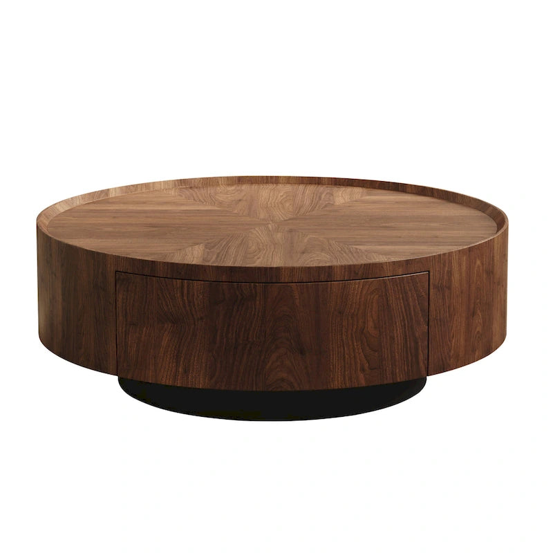 Table basse ronde en noyer de style Mid-Century Modern pour petits espaces et appartements