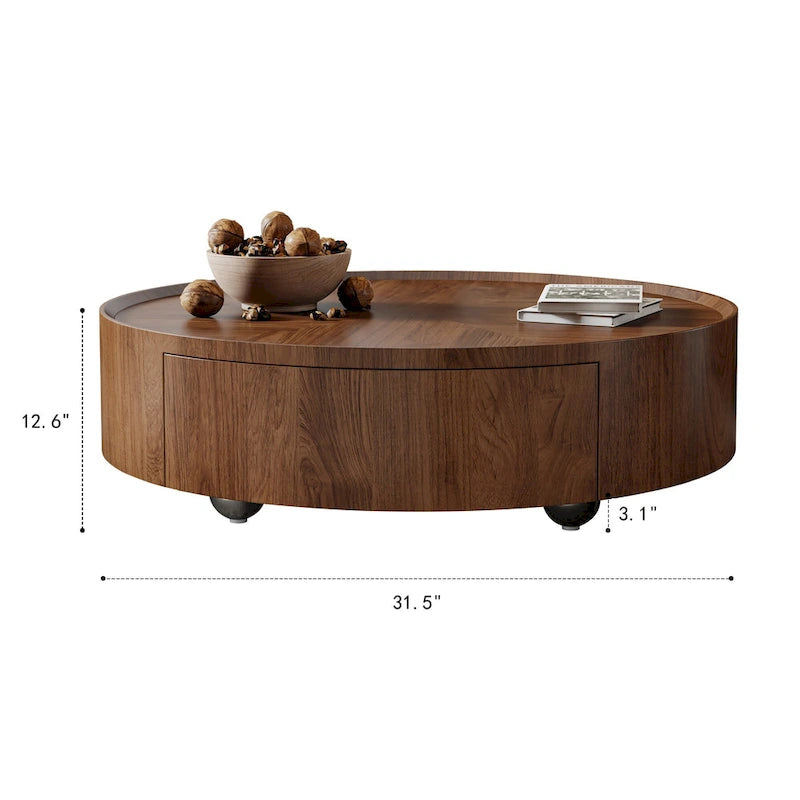 Table basse ronde en noyer de style Mid-Century Modern pour petits espaces et appartements