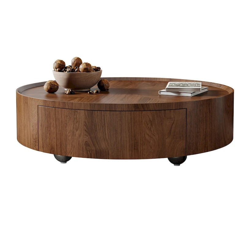 Table basse ronde en noyer de style Mid-Century Modern pour petits espaces et appartements