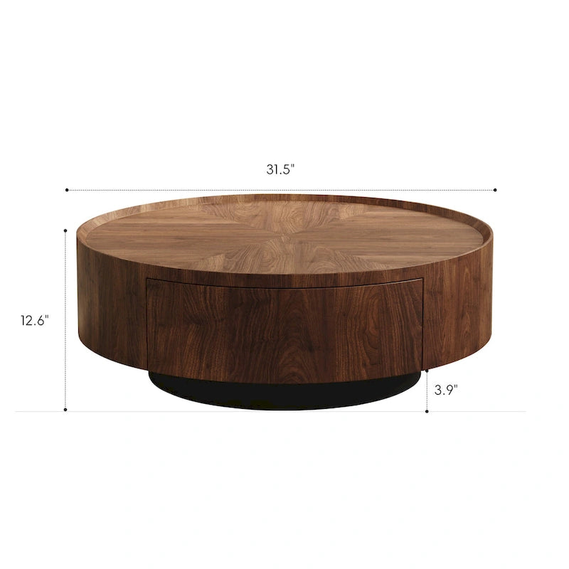 Table basse ronde en noyer de style Mid-Century Modern pour petits espaces et appartements