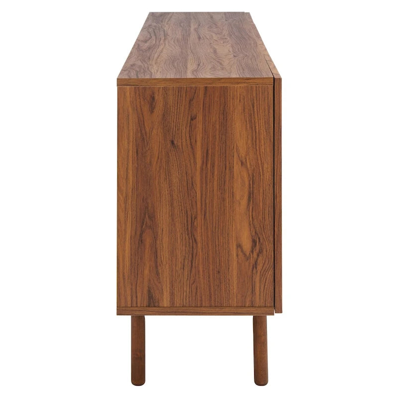 Meuble TV multimédia 4 portes de 160 cm avec portes en maille grillagée dorée
