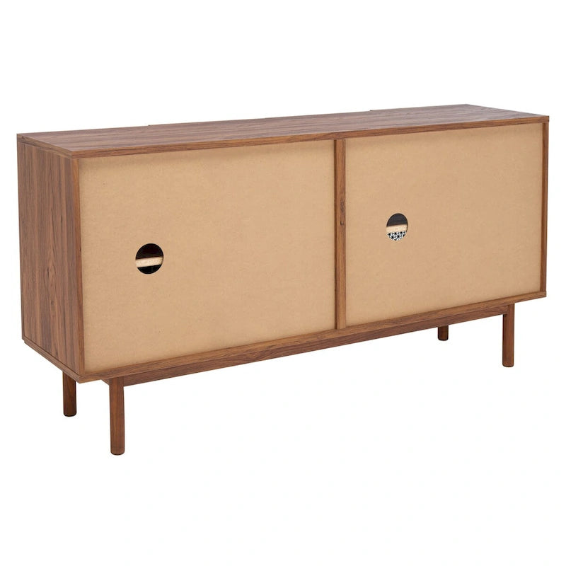 Meuble TV multimédia 4 portes de 160 cm avec portes en maille grillagée dorée