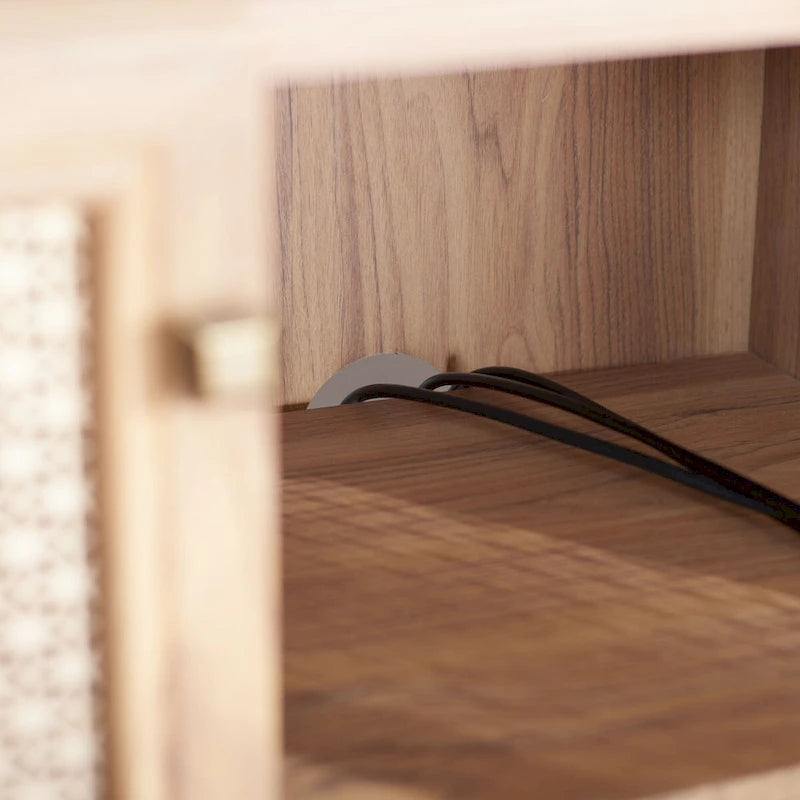 Meuble TV multimédia 4 portes de 160 cm avec portes en maille grillagée dorée