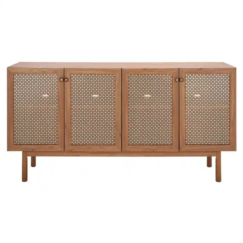 Meuble TV multimédia 4 portes de 160 cm avec portes en maille grillagée dorée