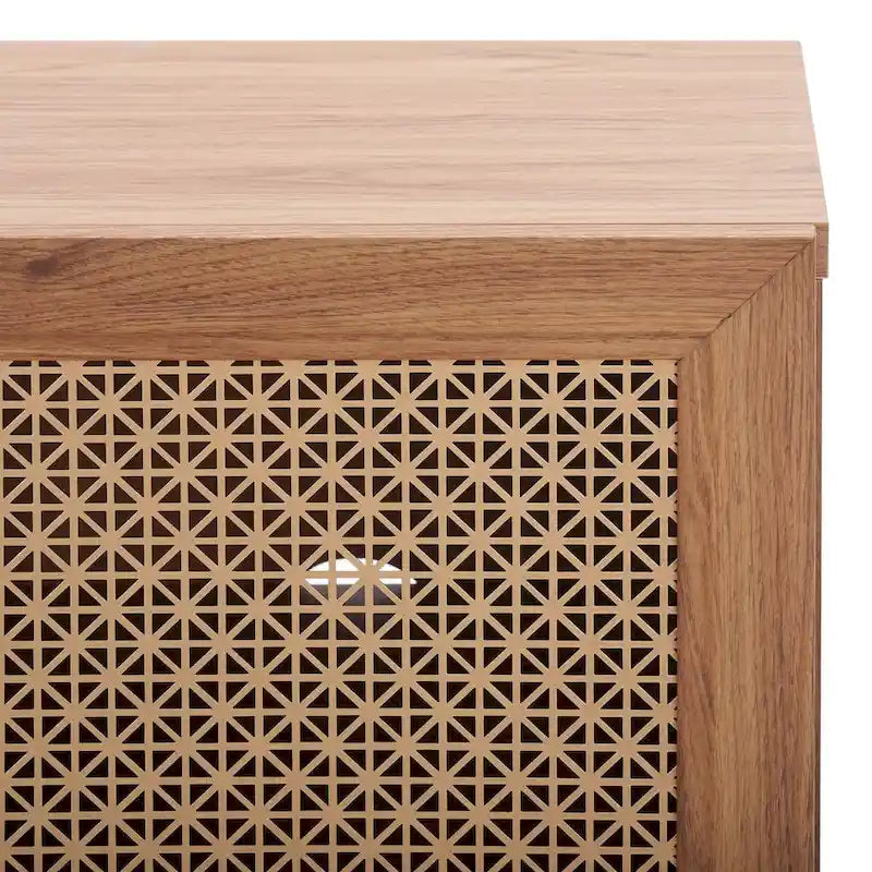 Meuble TV multimédia 4 portes de 160 cm avec portes en maille grillagée dorée