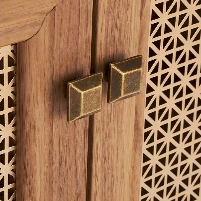 Meuble TV multimédia 4 portes de 160 cm avec portes en maille grillagée dorée