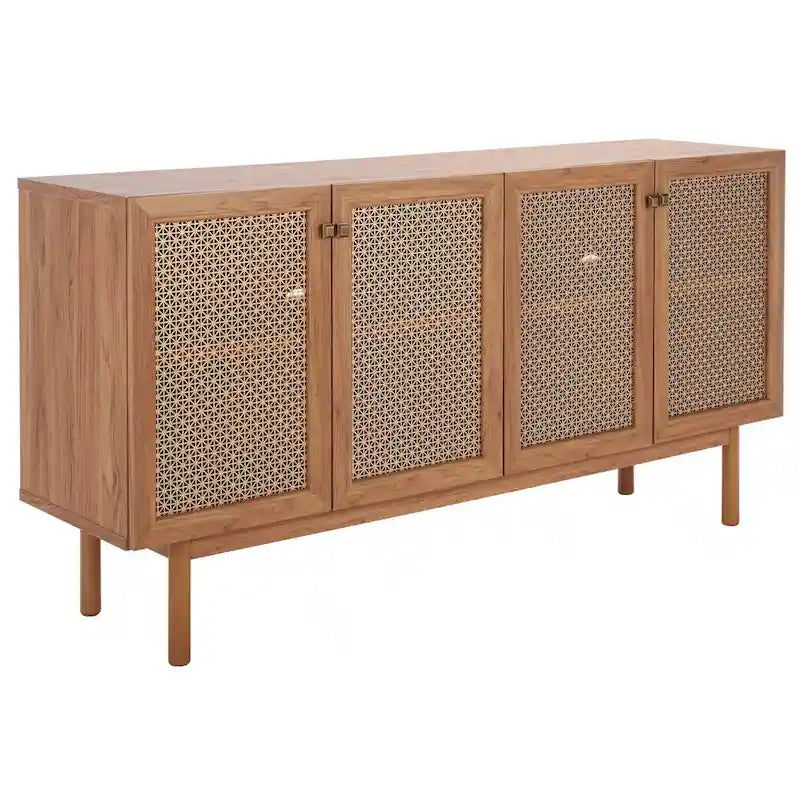Meuble TV multimédia 4 portes de 160 cm avec portes en maille grillagée dorée