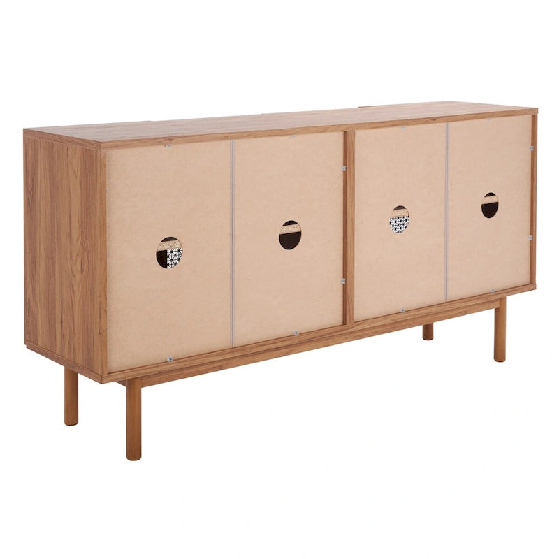 Meuble TV multimédia 4 portes de 160 cm avec portes en maille grillagée dorée