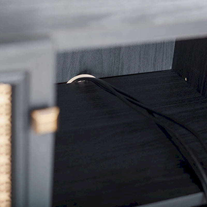 Meuble TV multimédia 4 portes de 160 cm avec portes en maille grillagée dorée