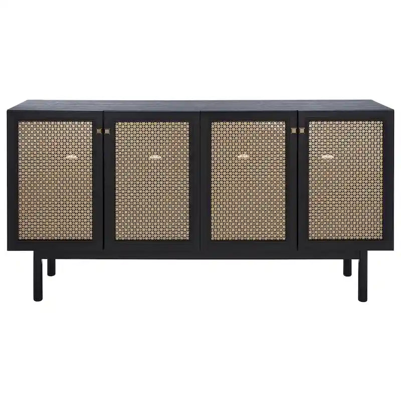Meuble TV multimédia 4 portes de 160 cm avec portes en maille grillagée dorée