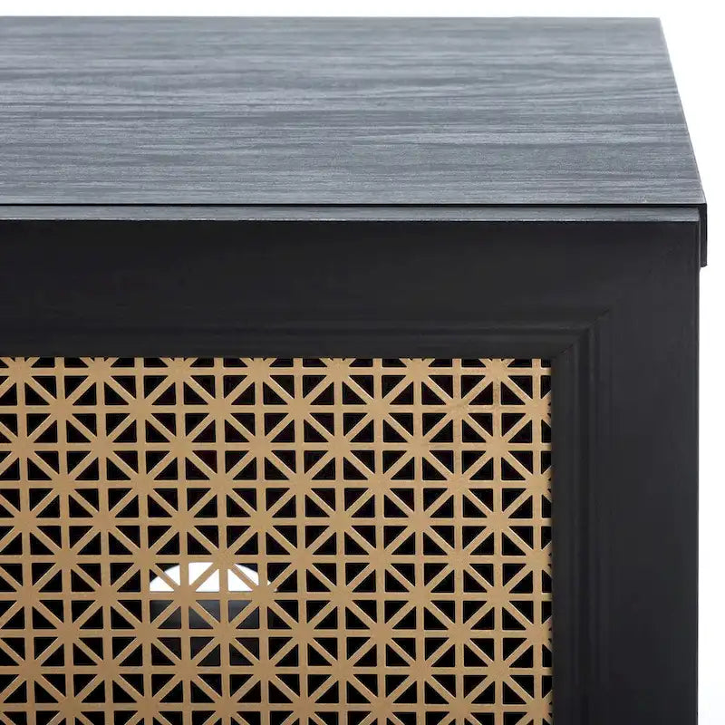Meuble TV multimédia 4 portes de 160 cm avec portes en maille grillagée dorée