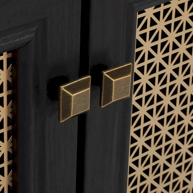 Meuble TV multimédia 4 portes de 160 cm avec portes en maille grillagée dorée