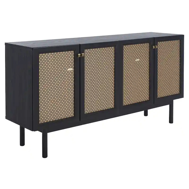 Meuble TV multimédia 4 portes de 160 cm avec portes en maille grillagée dorée
