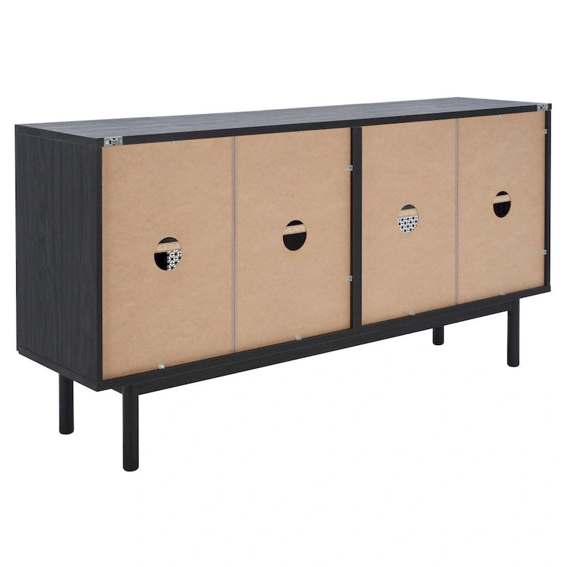 Meuble TV multimédia 4 portes de 160 cm avec portes en maille grillagée dorée