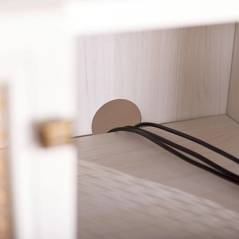 Meuble TV multimédia 4 portes de 160 cm avec portes en maille grillagée dorée