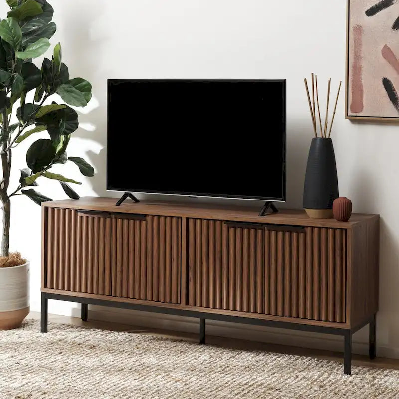 SAFAVIEH Deandra 4-Door Entertainment Media Stand (Fits Up To 65 Flatscreen TV) - 60.8 In. x 17.7 In. x 24.6 In. - 61Wx18Dx25H