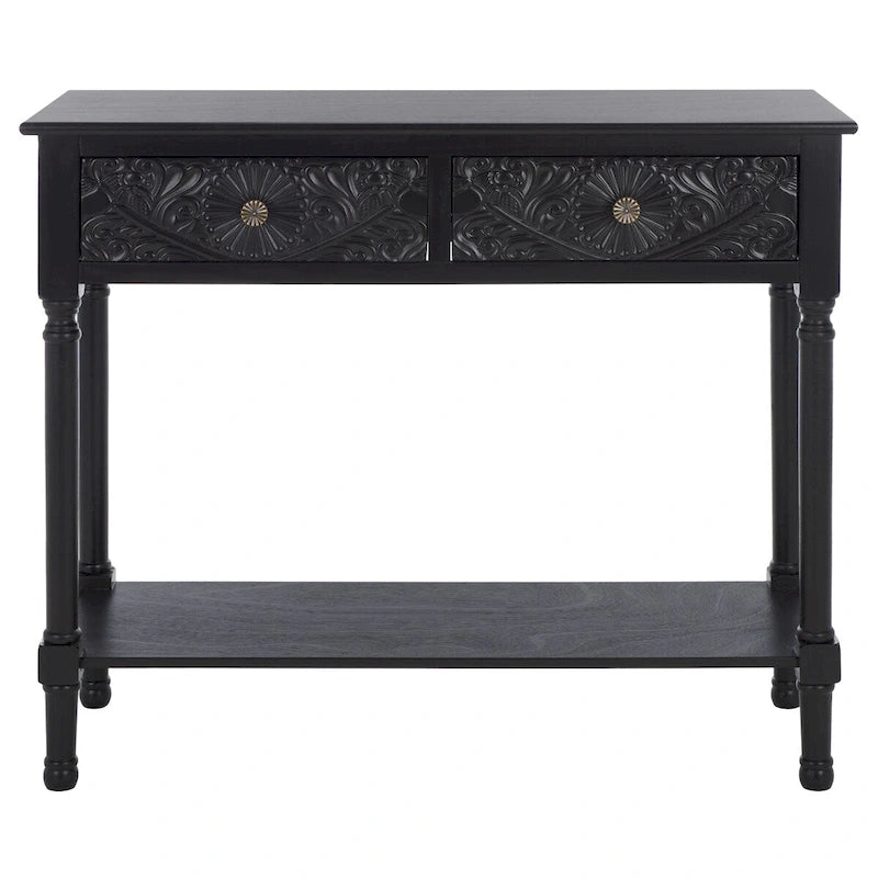 Console 2 tiroirs avec détails floraux sculptés