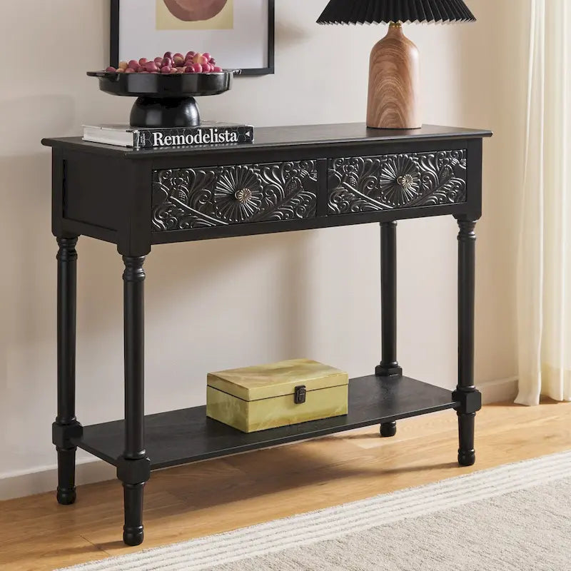 Console 2 tiroirs avec détails floraux sculptés