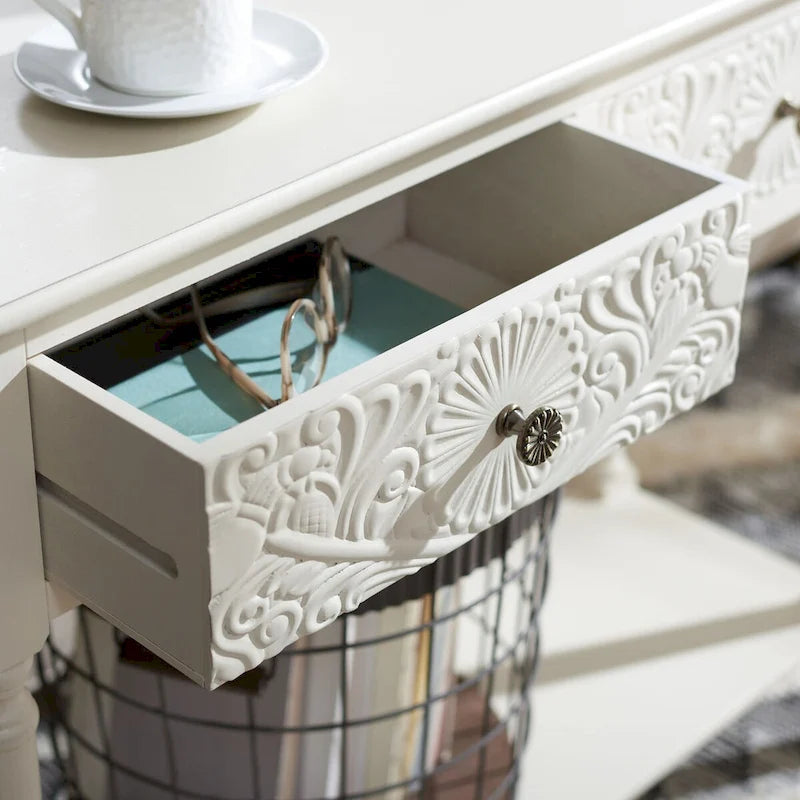 Console 2 tiroirs avec détails floraux sculptés