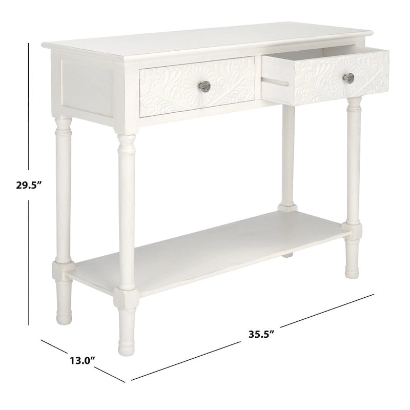 Console 2 tiroirs avec détails floraux sculptés