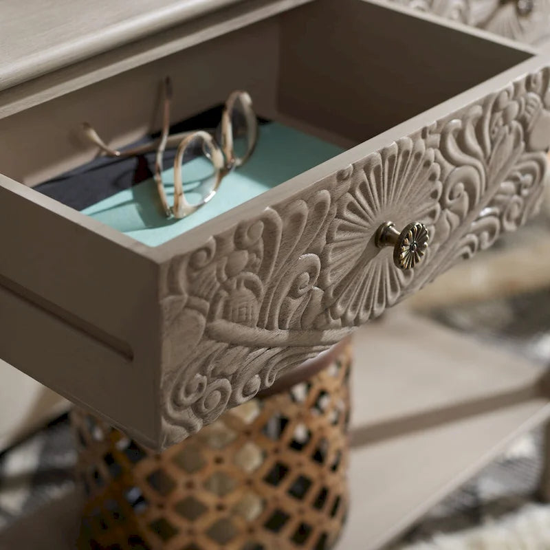 Console 2 tiroirs avec détails floraux sculptés