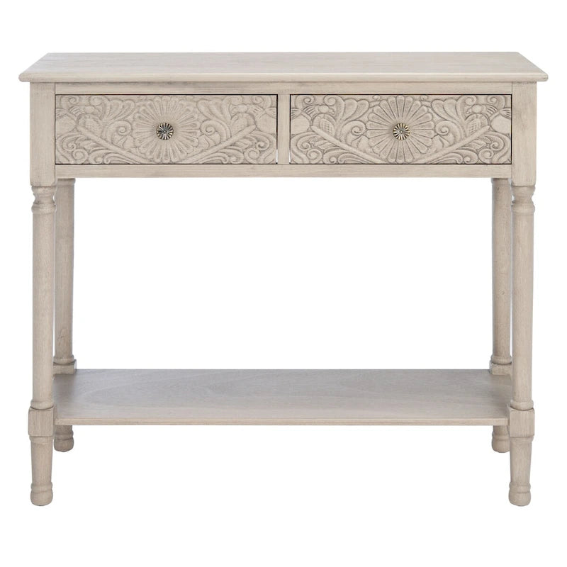 Console 2 tiroirs avec détails floraux sculptés