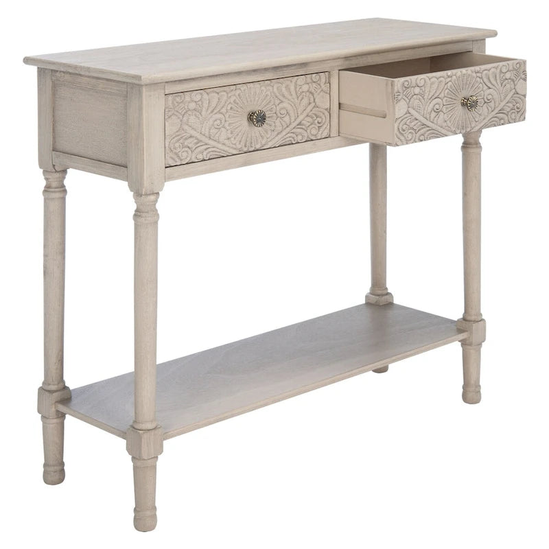 Console 2 tiroirs avec détails floraux sculptés