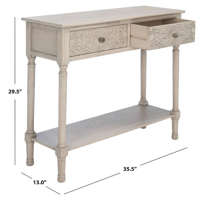 Console 2 tiroirs avec détails floraux sculptés