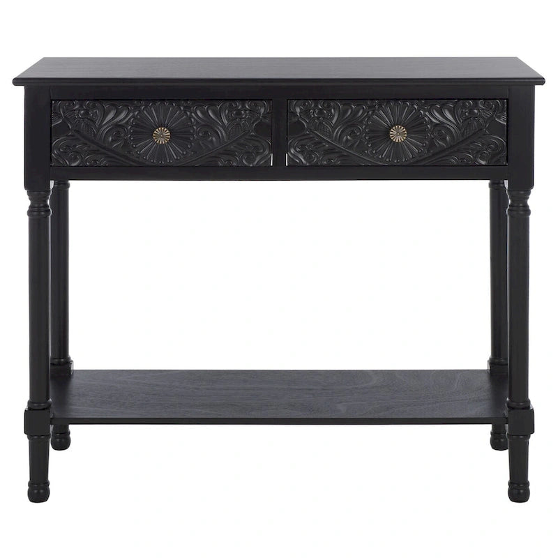 Console 2 tiroirs avec détails floraux sculptés