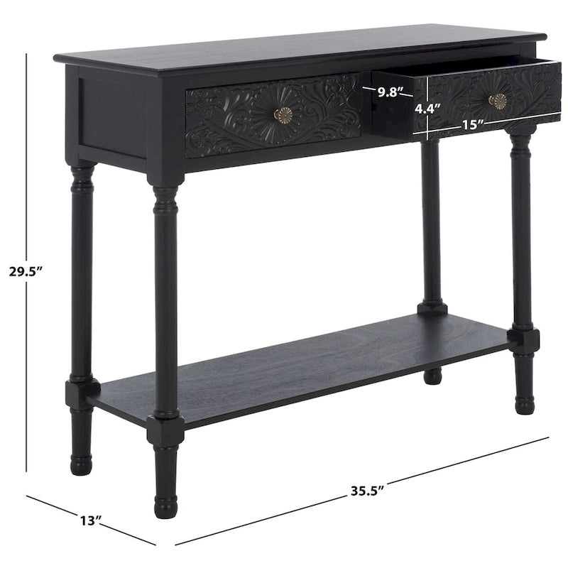Console 2 tiroirs avec détails floraux sculptés