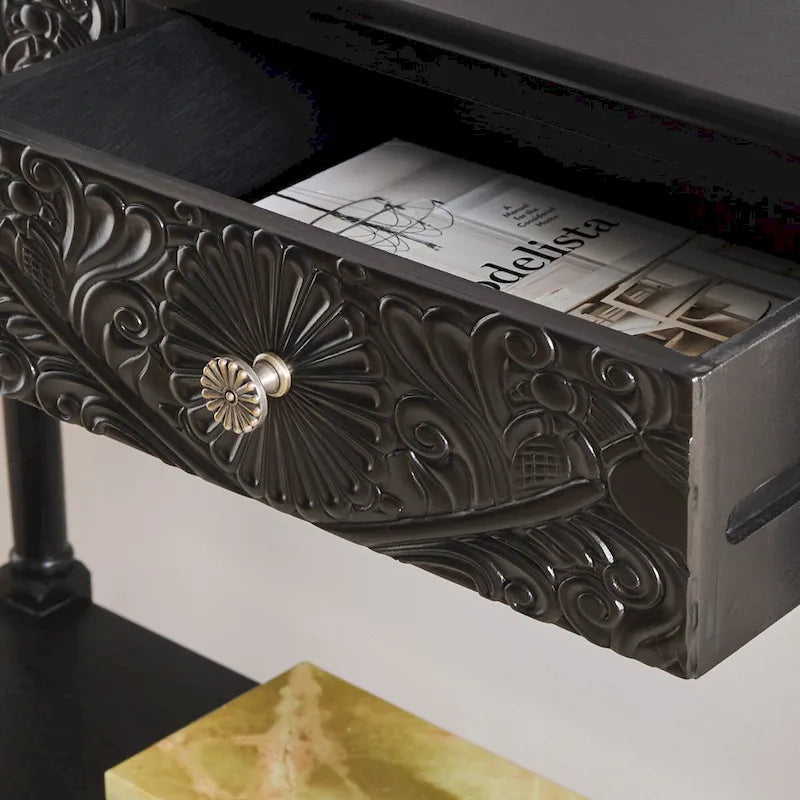 Console 2 tiroirs avec détails floraux sculptés