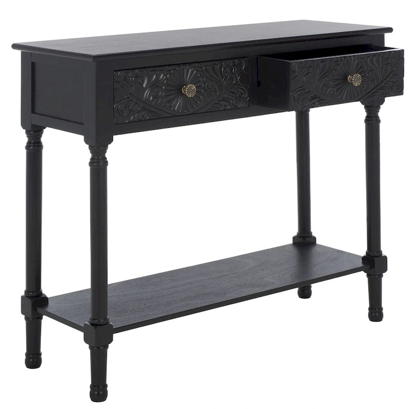 Console 2 tiroirs avec détails floraux sculptés
